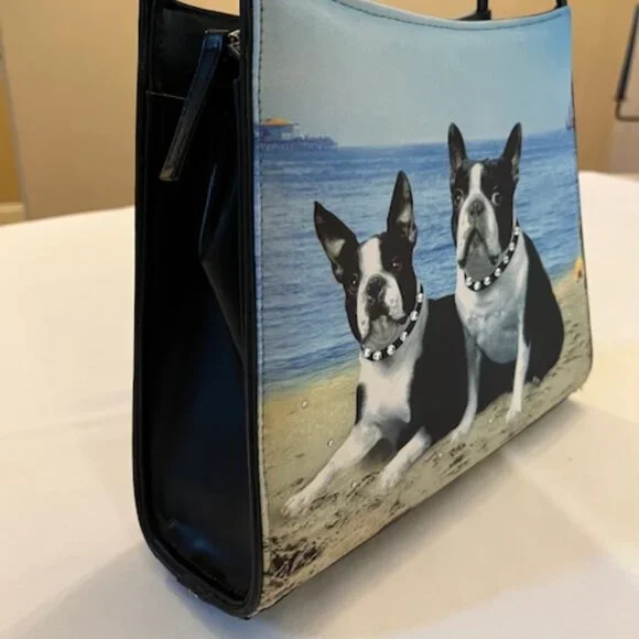 BOSTON TERRIERS | Print hand bag with Rhinestones-EUC - Picture 5 of 16